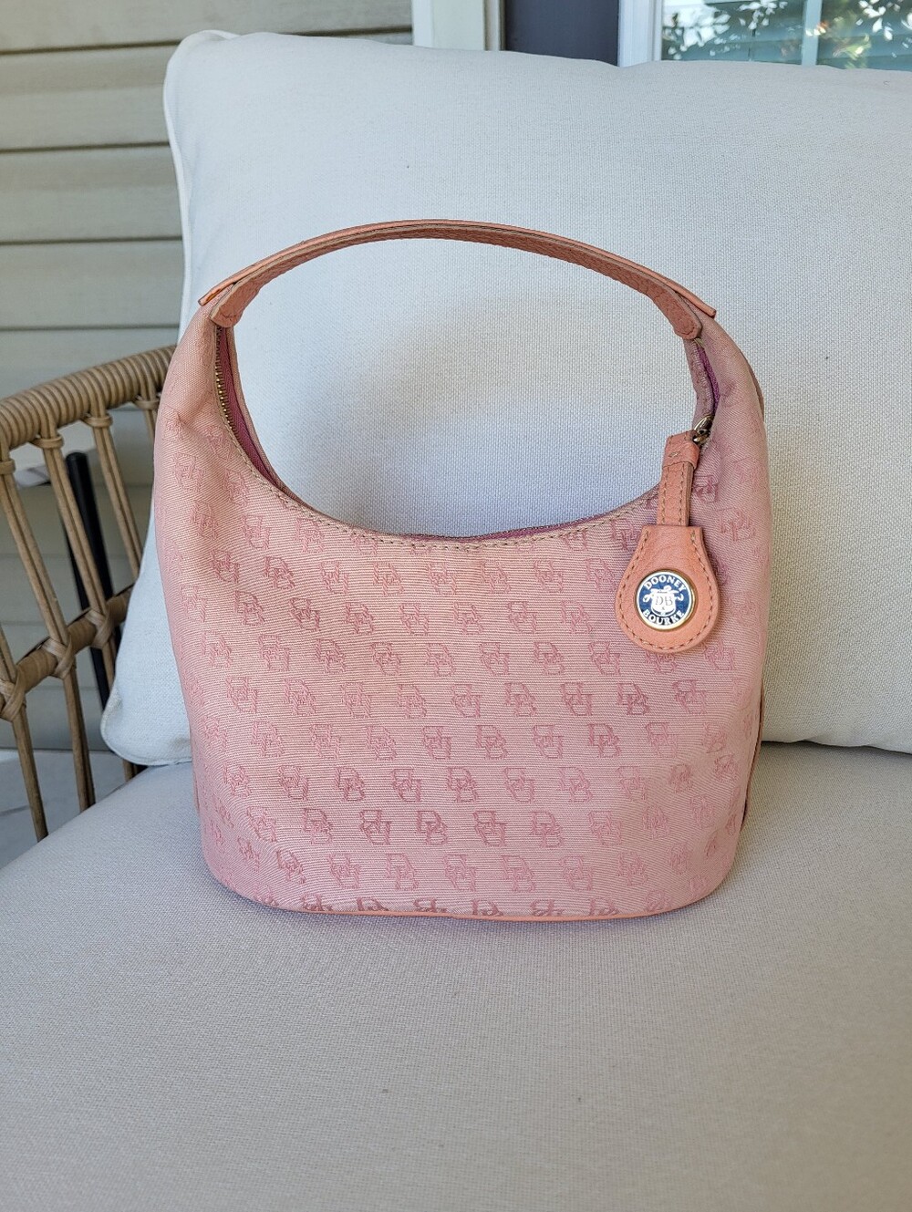 ​Vintage Dooney & Bourke Pink DB Monogram Mini Bucket Bag